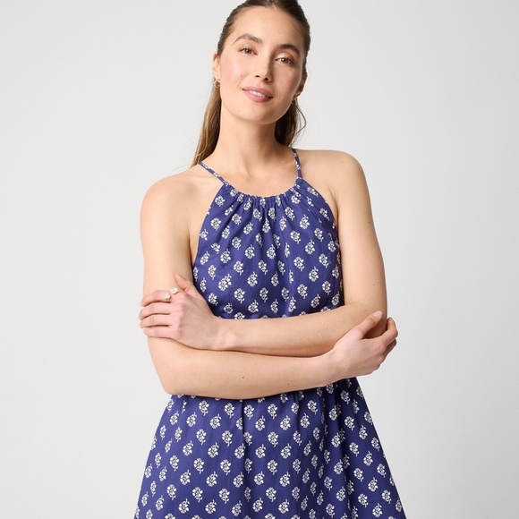 New JCREW Size 00 Strappy Poplin Halter Dress Riverbed Blue White $128 CK721 - Picture 3 of 5